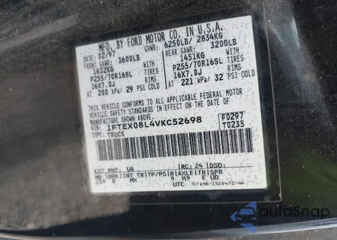 1997 Ford F-150 Lariat/Xl/Xlt из США, поврежденный, VIN 1FTEX08L4VKC52698